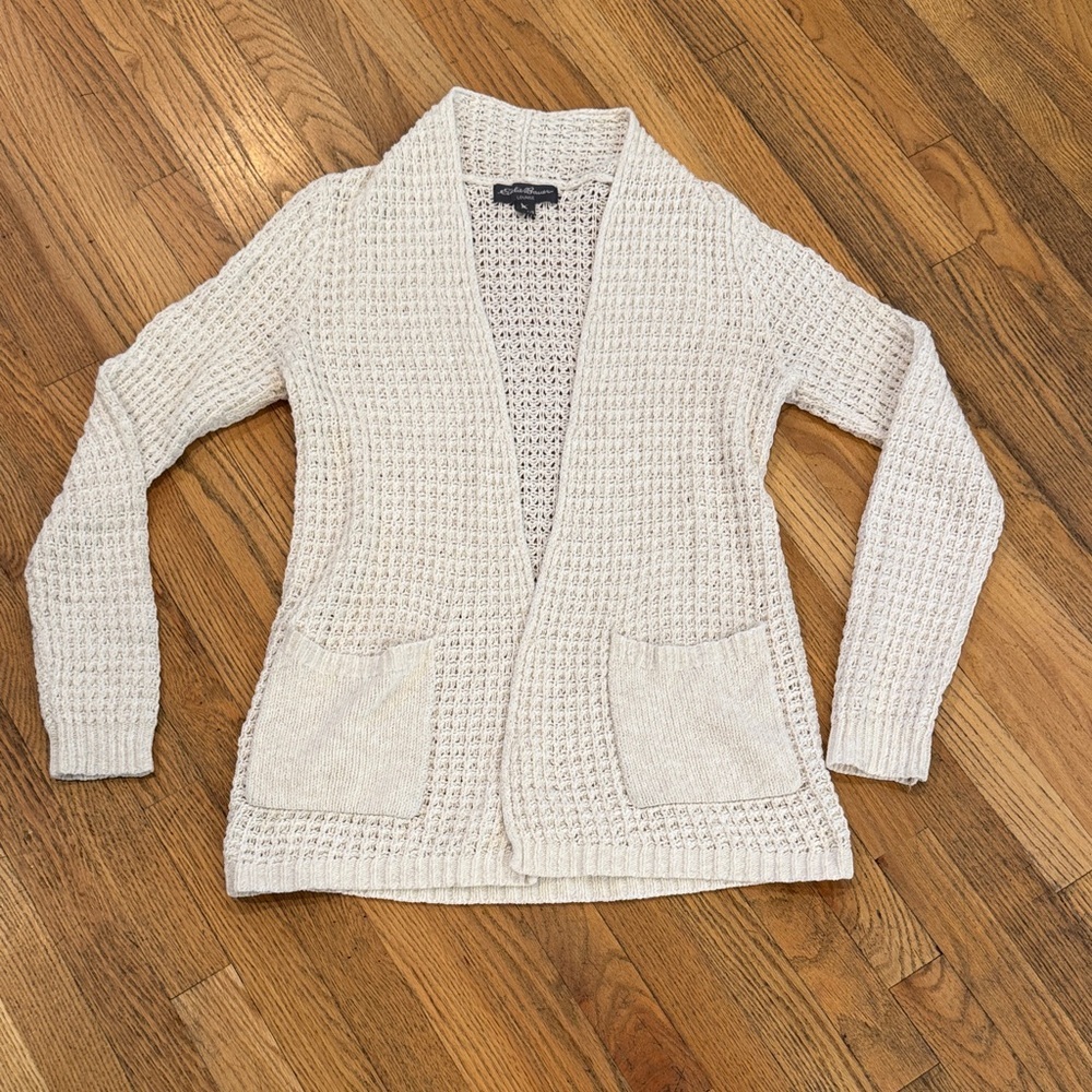 Eddie Bauer Cream Textured Knit Cardigan - Picture 1 of 12